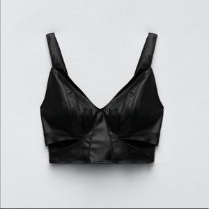 NEW. Zara Leather Cut Out Top - Black